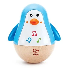 Hape Penguin Music Wobbler Roly Poly Toy Wooden Baby Gift 6 Months and Up