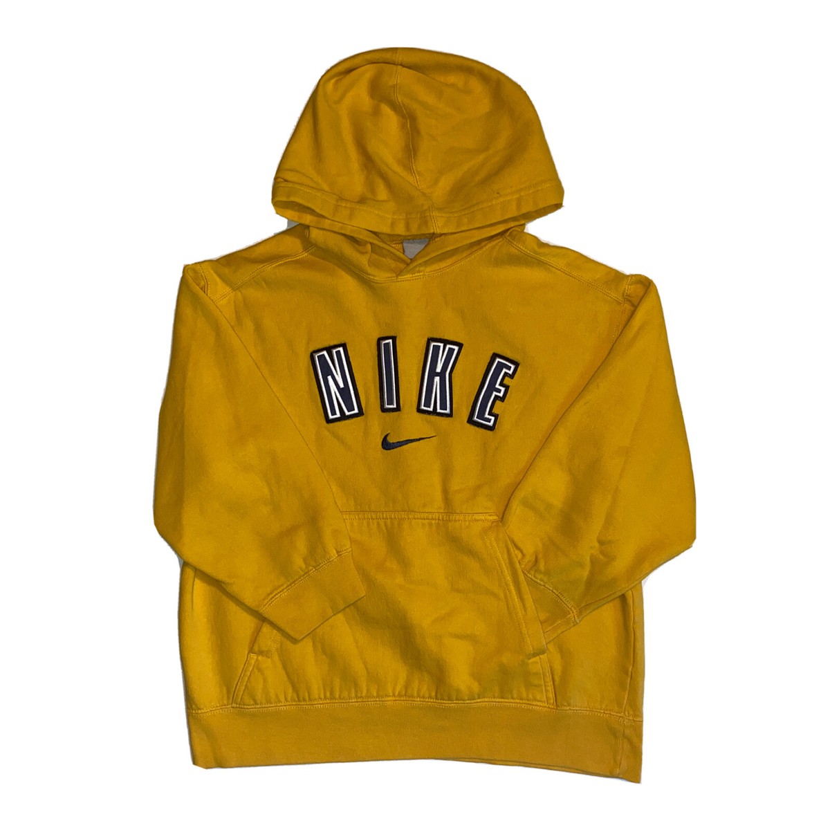 Vintage Nike Yellow Hooded Sweatshirt Center Swoosh Spellout Womens Small |  eBay