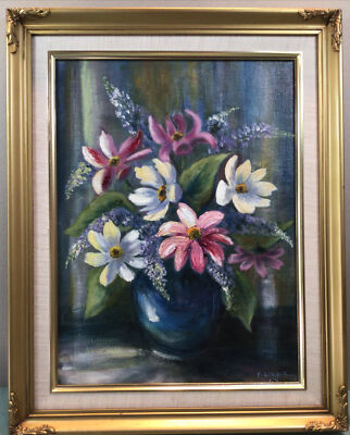 Frances Steger Still Life Framed Oil Painting Circa 1960s