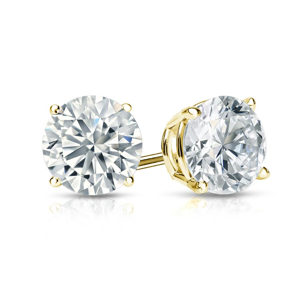 Women 14K Solid Yellow Gold Stud Earrings 1.50 Ct Lab Created Round Cut Diamond