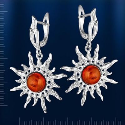 Russian silver 925° earrings drop earrings with amber sunshine new shiny