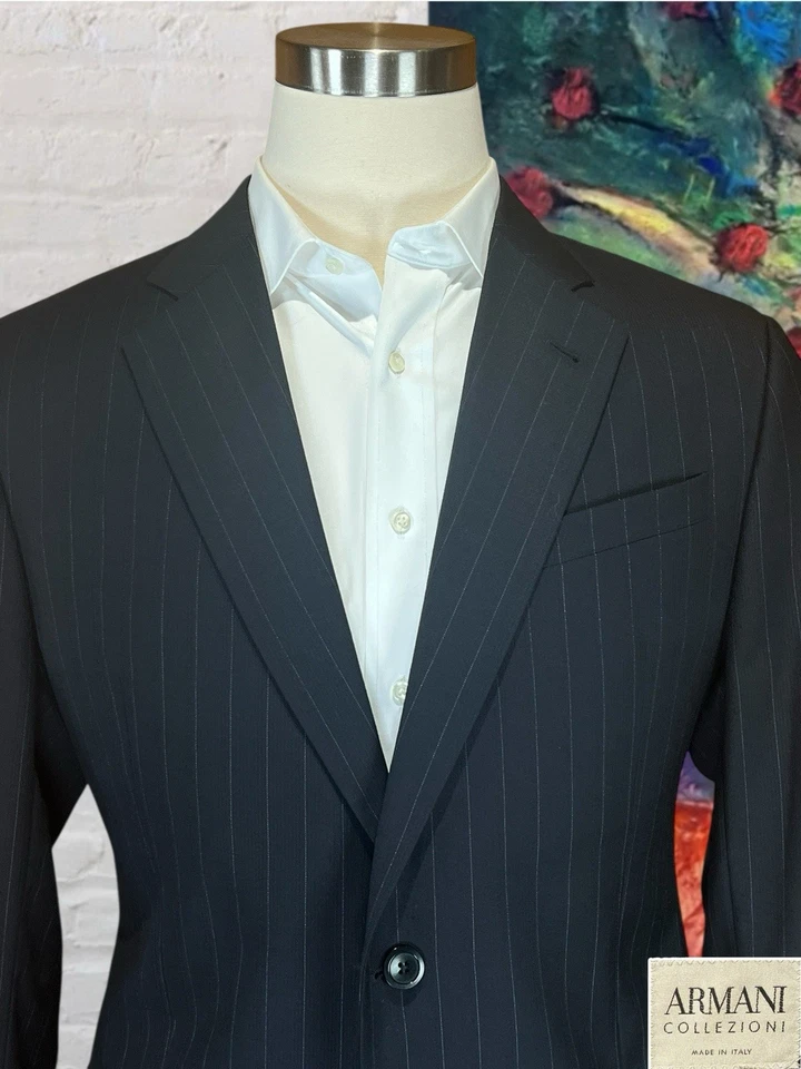 Armani Collezioni мужской 42R 34 x 32 темно-синий банкир полоски итальянский дизайнерский костюм - Изображение 3 из 4