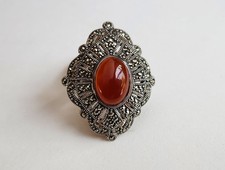 Stunning Red Carnelian  Marcasite Sterling Silver Ring Size 6 Thailand