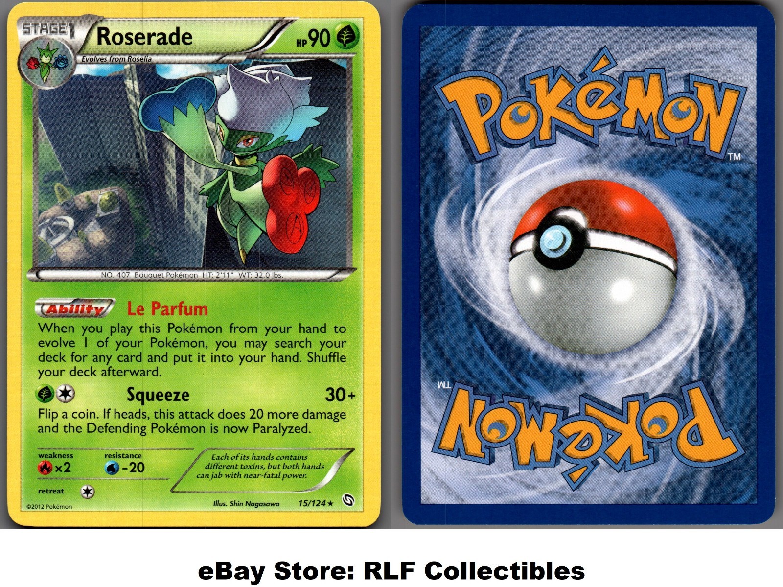 2012 Pokemon, B&W Dragons Exalted, #15/124 Roserade, Rare
