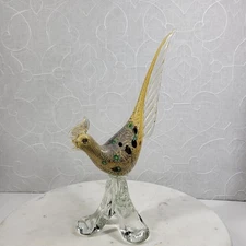 Vintage Murano Glass Sculpture 12" Gold Pheasant Italian Footed Golden Bird Art