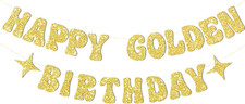 Gold Happy Birthday Banner or Happy Birthday Sign for Bday Party Decorations, G