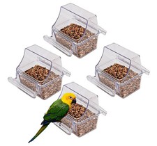 Lot of 4 Bird Acrylic Clear Wing Seed Food Water Feeder Feeding Hook Cups