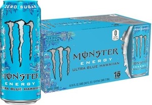 Monster Energy Ultra Blue Hawaiian, Sugar Free Energy Drink, 16 Ounce ,Pk of 15.