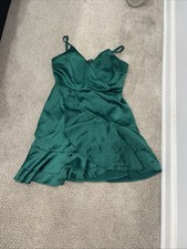 Fashion Nova Womens Mini Dress Satin Flare Mini Ruffle Flowy Sleeveless Green M