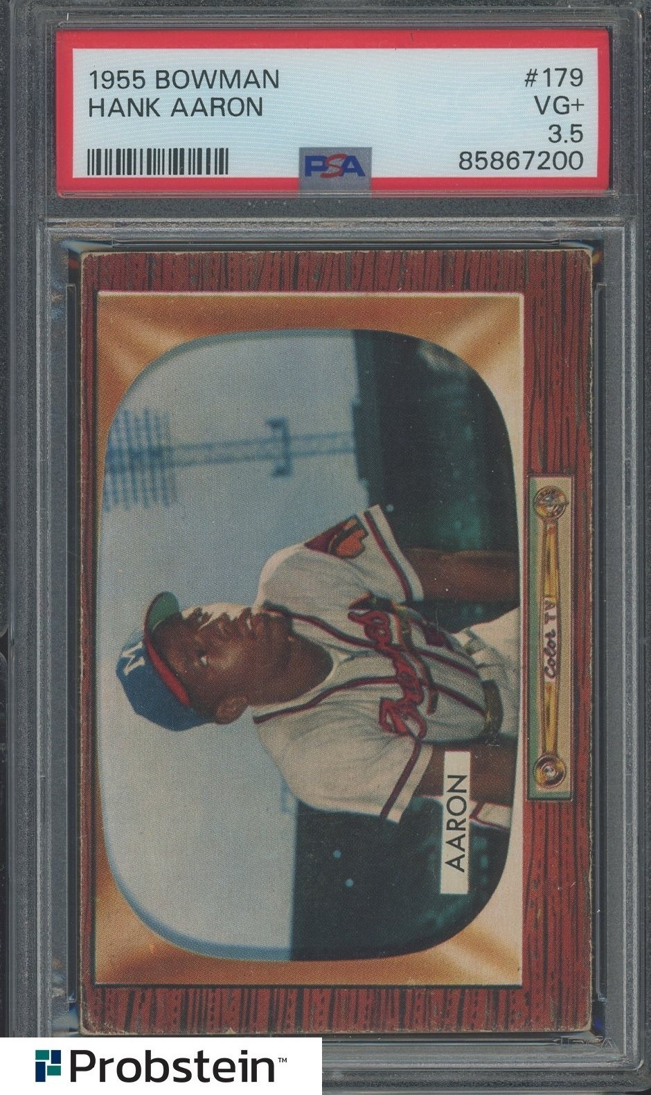 1955 Bowman #179 Hank Aaron Milwaukee Braves HOF PSA 3.5 VG+ view 1