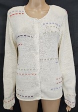 CHRISTOPHER AND BANKS Women Knit Cardigan Size Large Cream Hand Embroidered