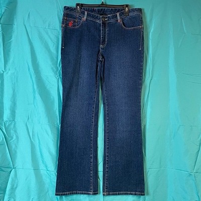 Rocawear Womens 15/16 Dark Wash Embroidered Logo Bootcut Flare Jeans Stretch Y2K