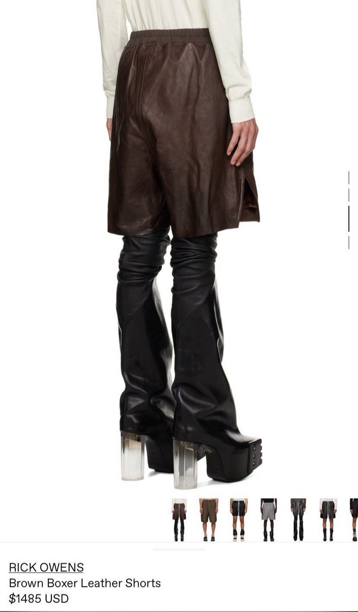 Rick Owens RU21S6384-LBAB レザーショーツ Rick Owens Brown Lamb Leather Boxer Shorts RU02C7397-LNV | eBay