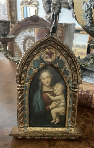 Vtg Italian Florentine Gilt Religious Alter Icon Madonna of Granduke Italy 7.5"