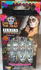 Day of the Dead 12-pk. Halloween Skulls Adult Reusable Press-On Nail Ongles