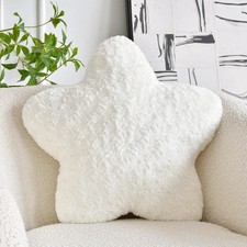 Star Shaped Pillow, Soft Faux Fur Couch Pillow, Decoive Bed Sofa, White