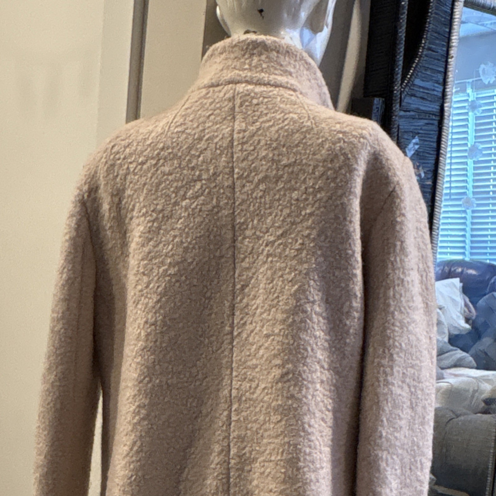 LOFT Beige Overcoat Collared Pockets Button Zip M… - image 8