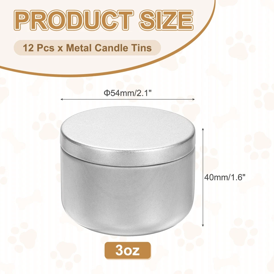 3oz Candle Tins, 12pcs Metal Candle Tins Jars with Lids Empty Tin, Silver Foto 2 de 4