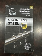12-Pk Zenna Home Decorative Roller Shower Hooks Rustproof Brushed Nickel