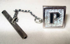 Swank Silver Tone Square Initial Letter P Monogram Square Jewelry Tie Tack Tac