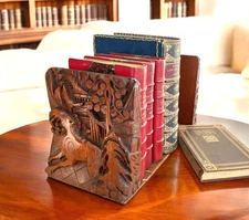 ANTIQUE JAPANESE CARVED WOODEN BOOK ENDS circa 1900