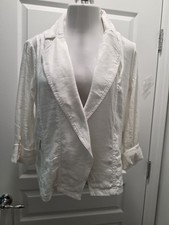 CHICO'S LINEN WHTJACKET ROLL UP 3/4" SLEEVE,FRONT ZIPPER POCKETS SZ 6-8 CH 1 