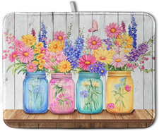 Daisy Dish Drying Mat for Kitchen Counter Spring Summer Flowers Vases Dishes Pad