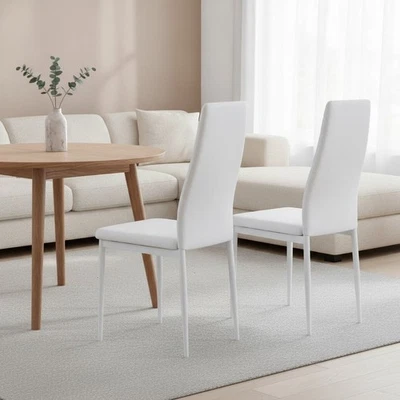 Modern Dining Chairs Set of 4 Linen Fabric Upholstered Padded Seat Black Meta... - Image 1 of 4