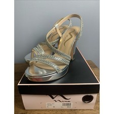Nina Women's Platform Silver with Rhinestones Sandals 9M NIB Heel Strap Slip on