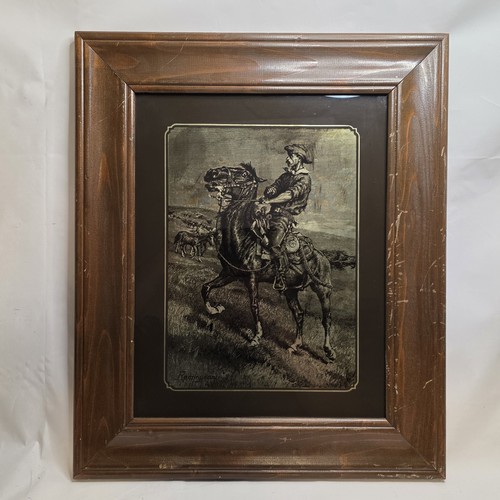 Vintage 1974 Lucid Lines Frederic Remington Old West Cowboy Rider Glass 13 x 10 - Picture 6 of 14