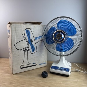 Vintage Galaxy 12" 3 Speed Oscillating Fan Blue & White Tested Blue Blade
