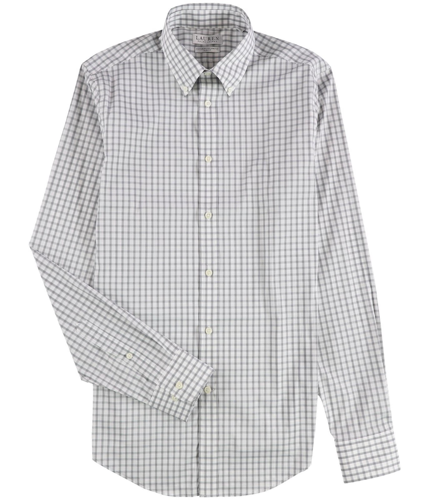 Приталенное платье-рубашка Ralph Lauren UltraFlex Stretch Slim Fit серого цвета с вырезом горловины 15 и рукавами 34-35 9890₽