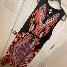 Pure Energy 2X Plus Size Abstract Geometric Print Dress Black Coral Pink Purple