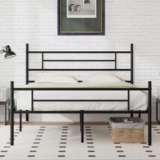 NOVILLA QUEEN SIZE BED FRAME HEADBOARD FOOTBOARD 14" METAL PLATFORM - DARK BLACK