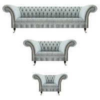 Chesterfield Wohnzimmer Garnitur Hellgraue Polstercouchen 3Tlg Sitzset