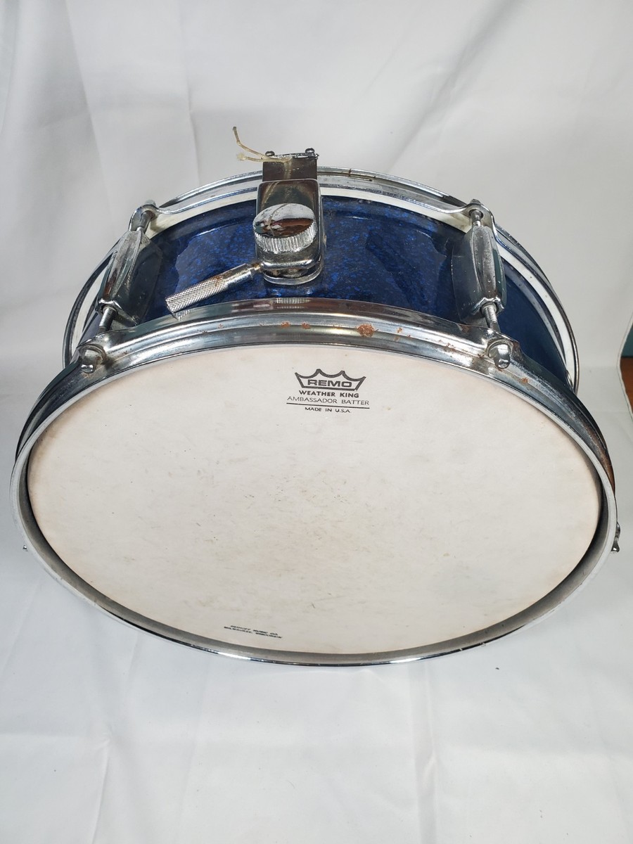 Vintage Remo Weather King Ambassador Batter Blue Sparkle Snare