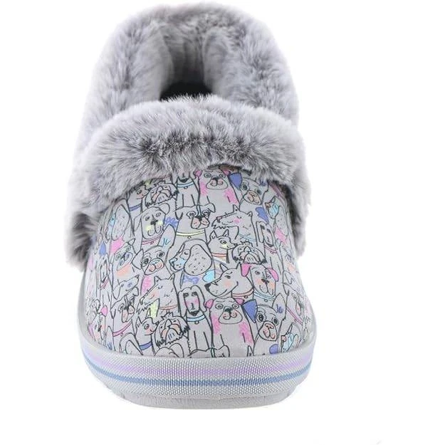 Bobs Skechers 拖鞋灰色人造毛皮舒适狗印花家居鞋 5 码/#S1122 — 第 2/4 张图片