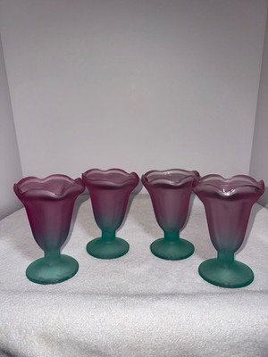 (4) Frosted Ice Cream Parfait Glasses VTG Ka-Dinks Libbey Pastel Pink to Teal