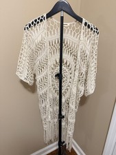 Garage Cream Crochet Fringe Kimono Cardigan XS/S Boho Festival Cover Up