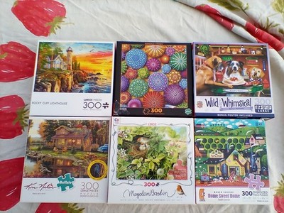Lot of 6 buffalo mixed mandala bird lighthouse dog variety 300 Piece Puzzles