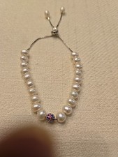Freshwater White Pearl Anklet W/ Gemstone Bead Accent,925SS, Bolo Closure, 10"L