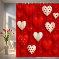Red Heart Shower Curtain for Valentine's Day, Cute Love Decor