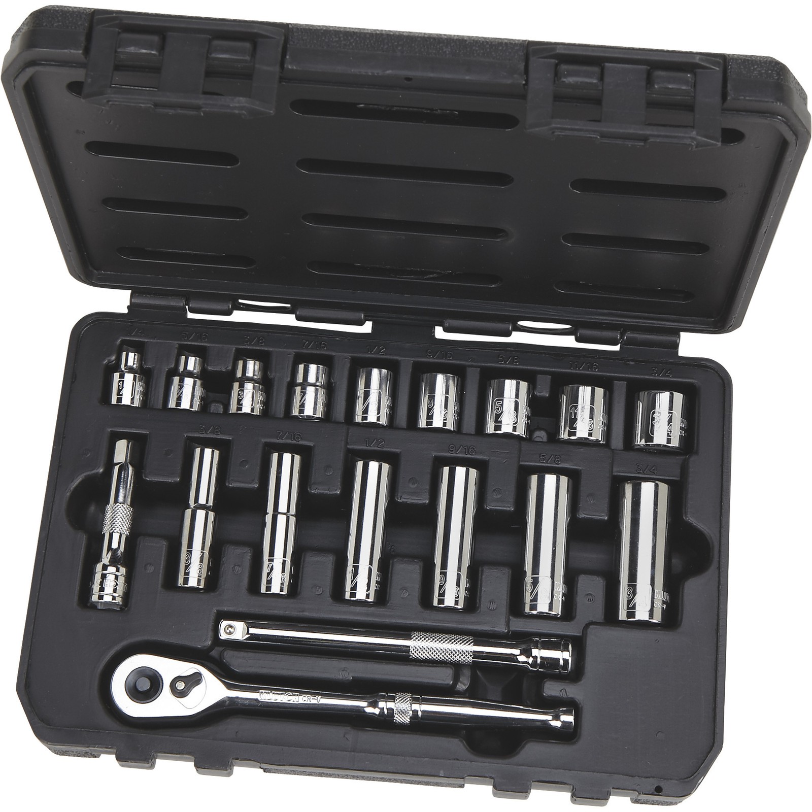Klutch 18-Piece 3/8-Inch Drive SAE Socket Set