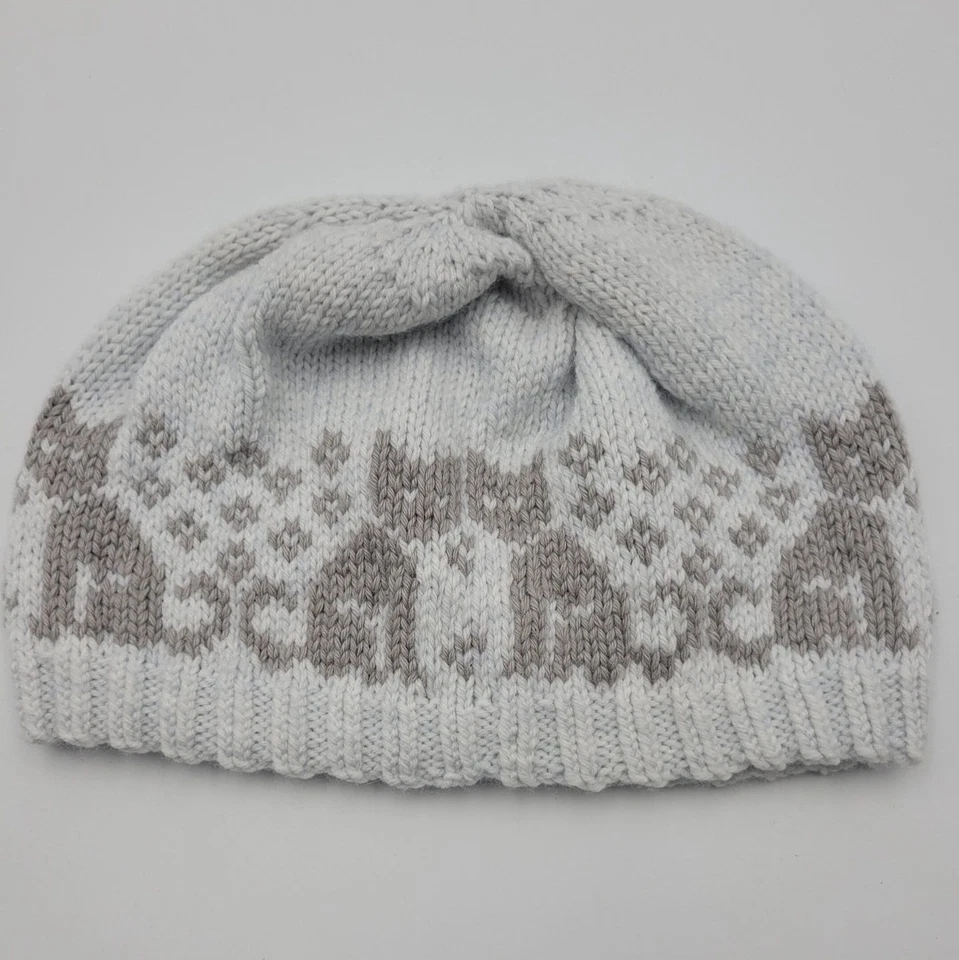 手工针织手工帽子婴儿蹒跚学步的孩子12米-2T男女通用豆豆猫白色灰色KT008 — 第 4/4 张图片
