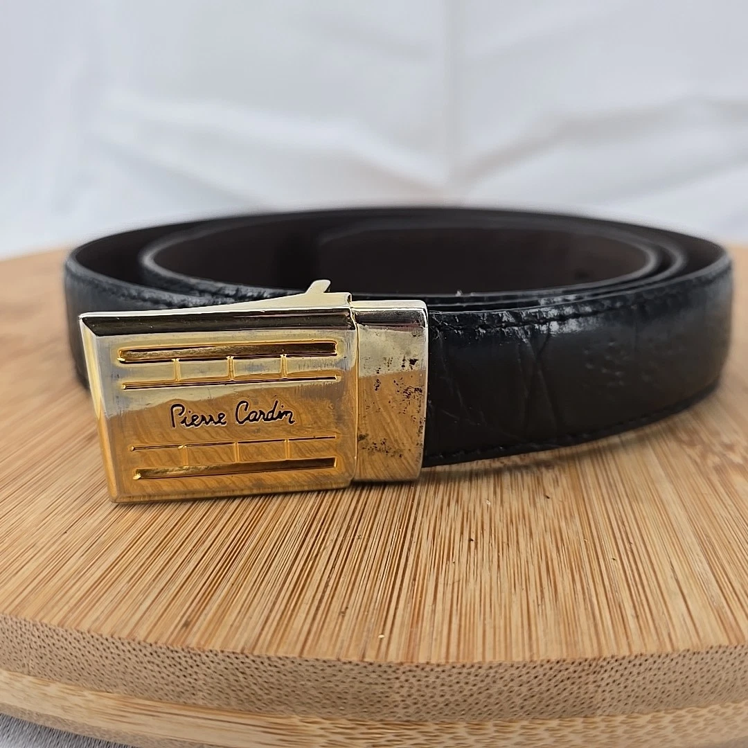 Genuine PIERRE CARDIN Signature Brown Leather unisex Belt Size 36/90 Pierre Cardin Belt Smooth Leather Brown Vintage Unisex  main image 3