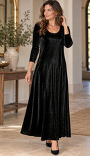 Soft Surroundings Santiago Stretch Velvet Velour Maxi Dress Black Long Sleeve XL