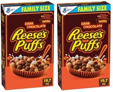 2 PACK! REESES PUFFS Dark Chocolate Peanut Butter Breakfast Cereal 19.7 Oz Each
