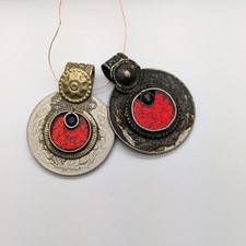 Pair Vintage Kuchi Tribal Coins Red Crescents 18138
