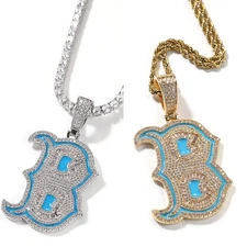 Hip Hop Bling Iced Luminous Letter B CZ Pendant Necklace Men Fashion Jewelry NEW