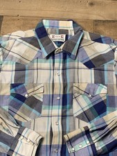 Vintage H Bar C California Ranchwear Shirt Mens 17 35 Plaid Pearl Snap Made USA